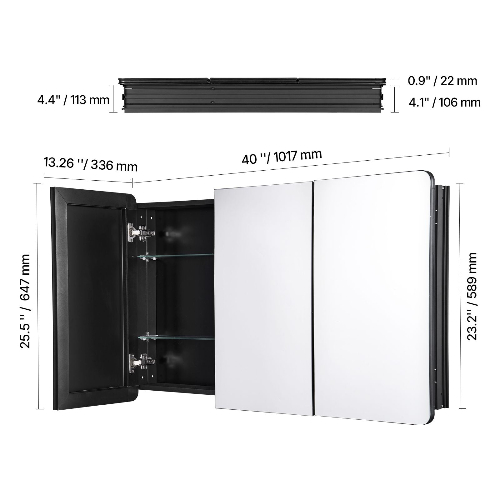 Medicine Cabinet, 25.5 x 40 inch, Medicine Cabinet for Bathroom with Mirror,  Aluminum Frame Bathroom Wall Cabinet, 4-layer Adjustable Shelves, Recessed & Wall-mounted Installation
