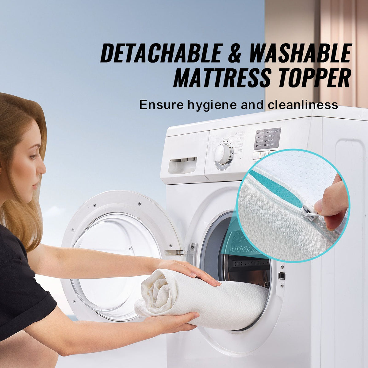 Mattress Topper Memory Foam Detachable & Washable Queen 76.2 mm Thickness