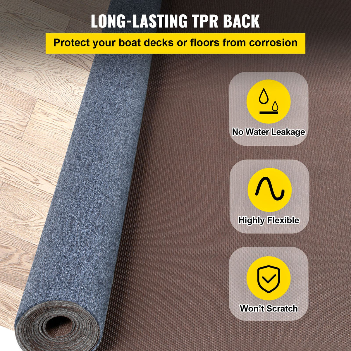 Gray Marine Carpet 6 ft x 36 ft, Boat Carpet Rugs, Indoor Outdoor Rugs for Patio Deck Anti-Slide TPR Water-Proof Back Outdoor Marine Carpeting Outdoor Carpet