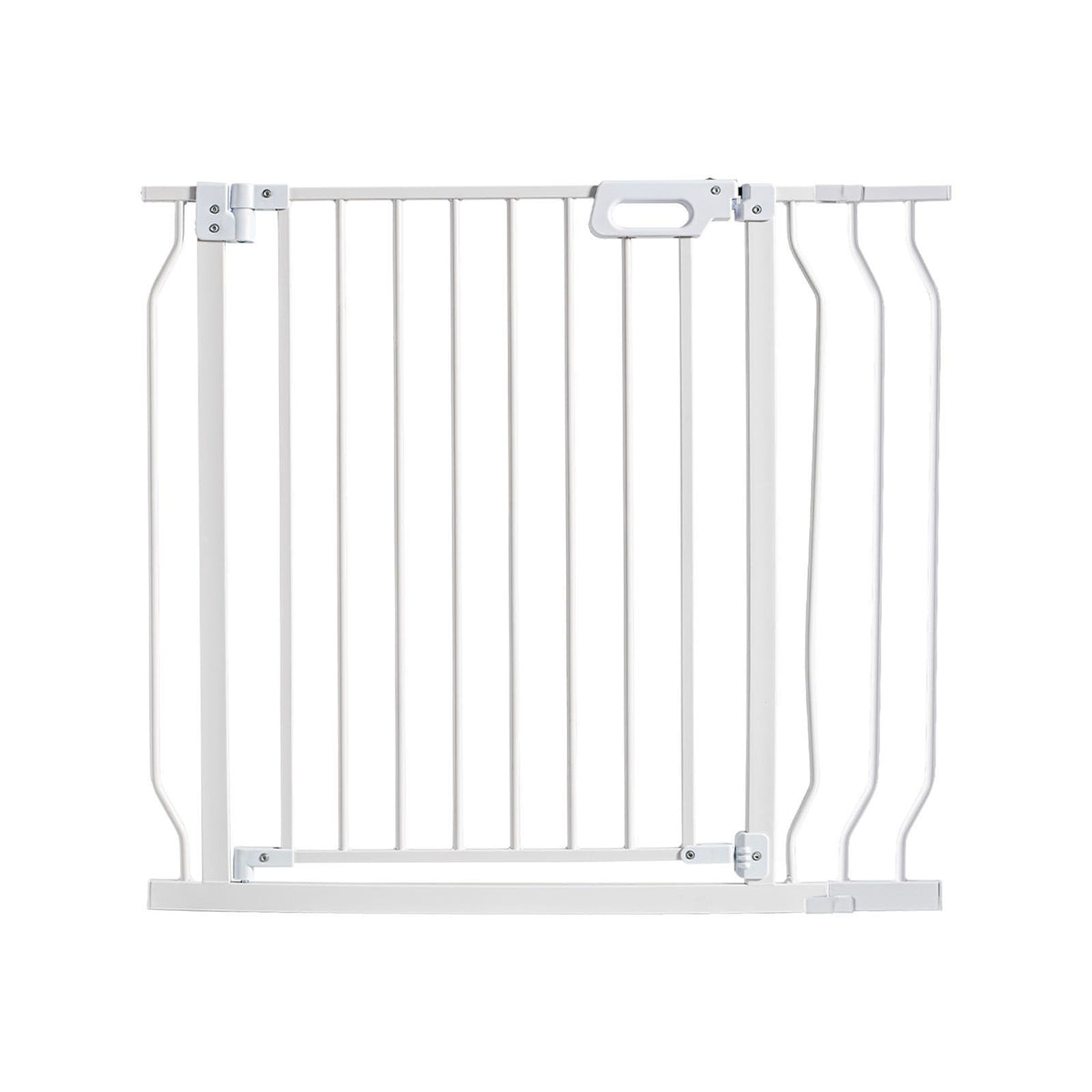 Baby Gate, 749-990 mm Extra Wide, 762 mm High, Dog Gate for Stairs Doorways and House, Easy Step Walk Thru Auto Close Child Gate Pet Security Gate with Pressure Mount Kit & Wall Mount Kit, White