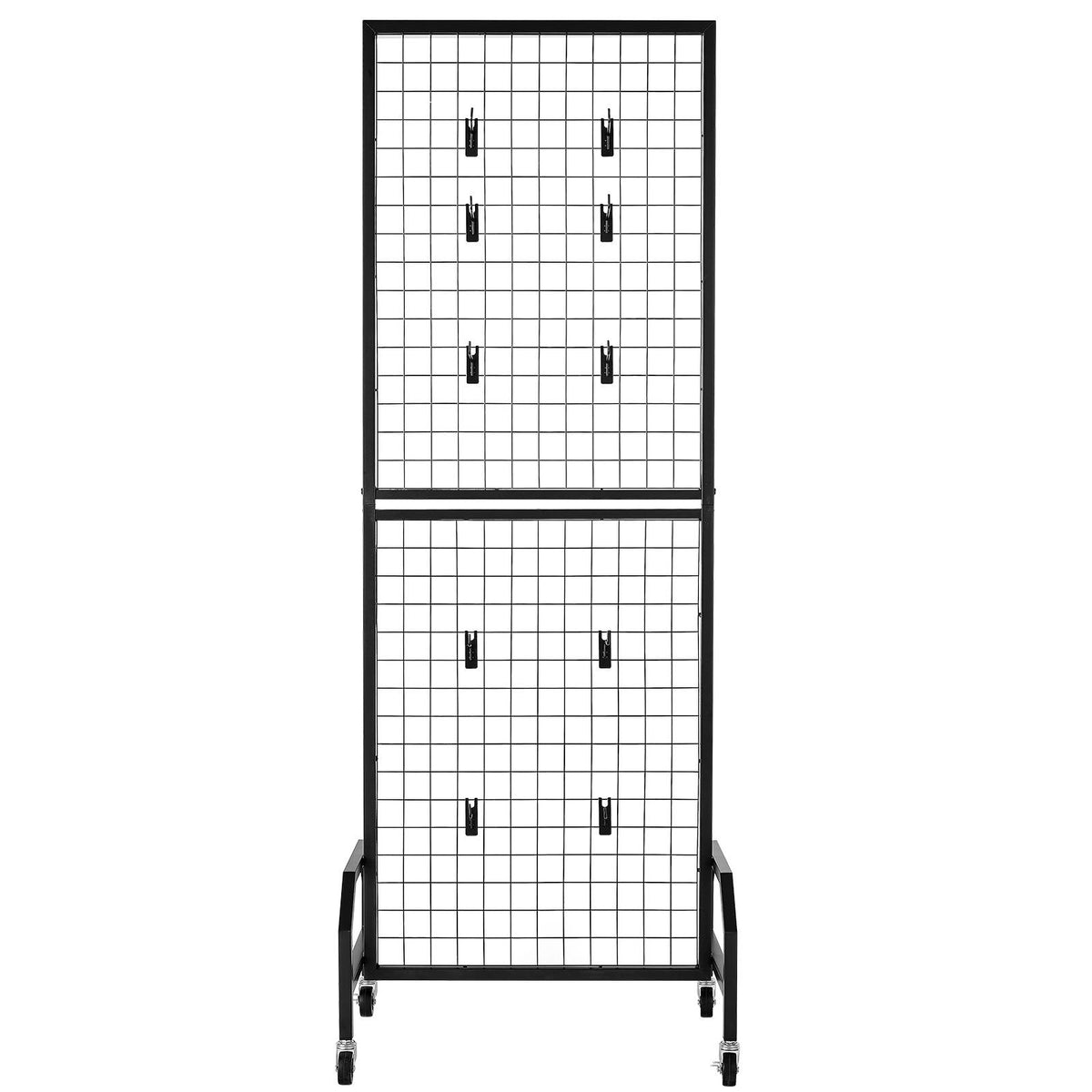 Grid Wall Panel, 600 x 1640 mm Wire Grid Panels Display Rack, Movable Art Display Shelf with Wheels and 10 Hooks, Black Carbon Steel Gridwall for Craft Show, Decoration, Storage, Notice Board