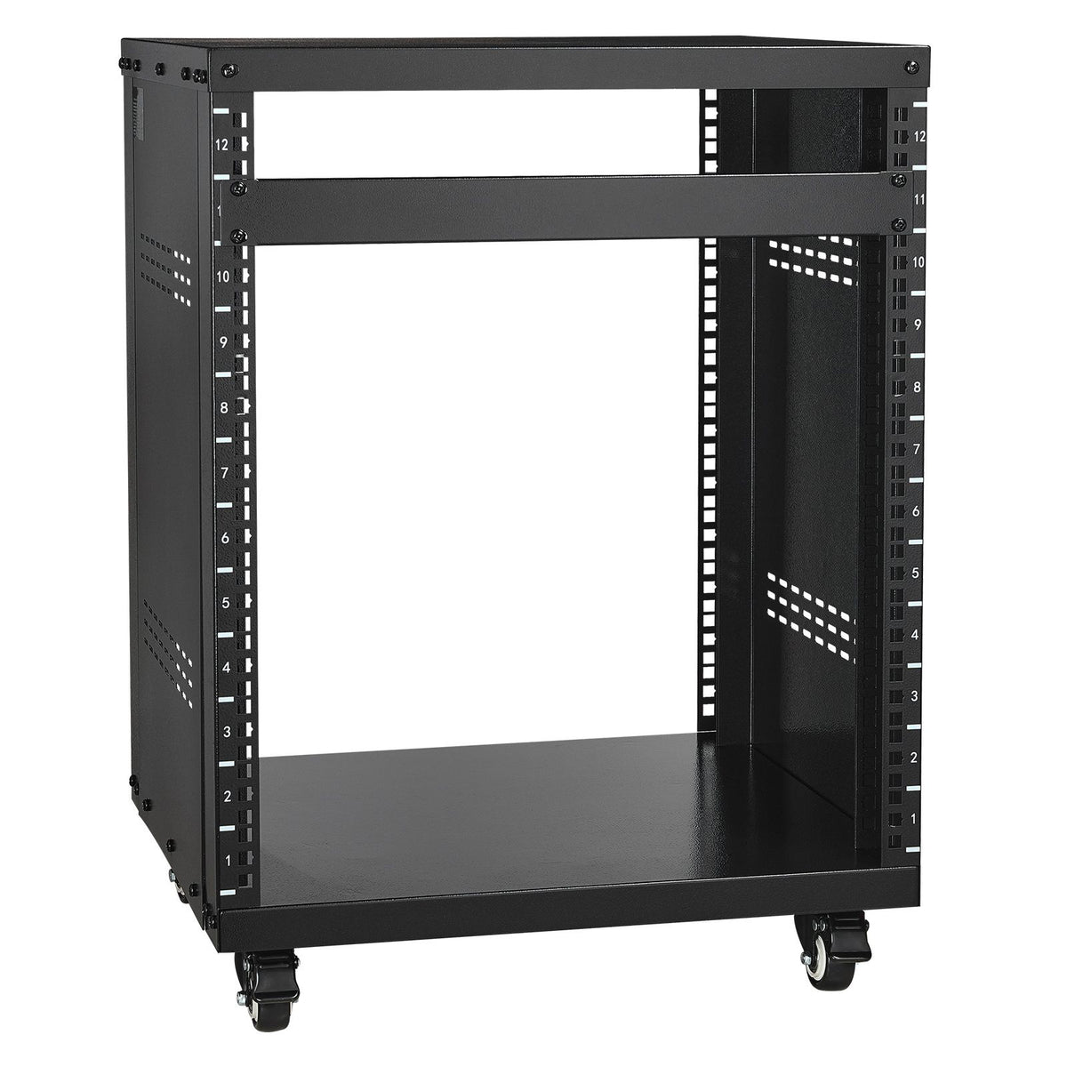 12U AV Rack Stand, 136.08kg Capacity, Network Stereo Recording Studio Rack with Lockable Caster Wheels Round & Square Holes, Special Vent for 482.6 mm Audio Video Musical & IT Equipment Mounting