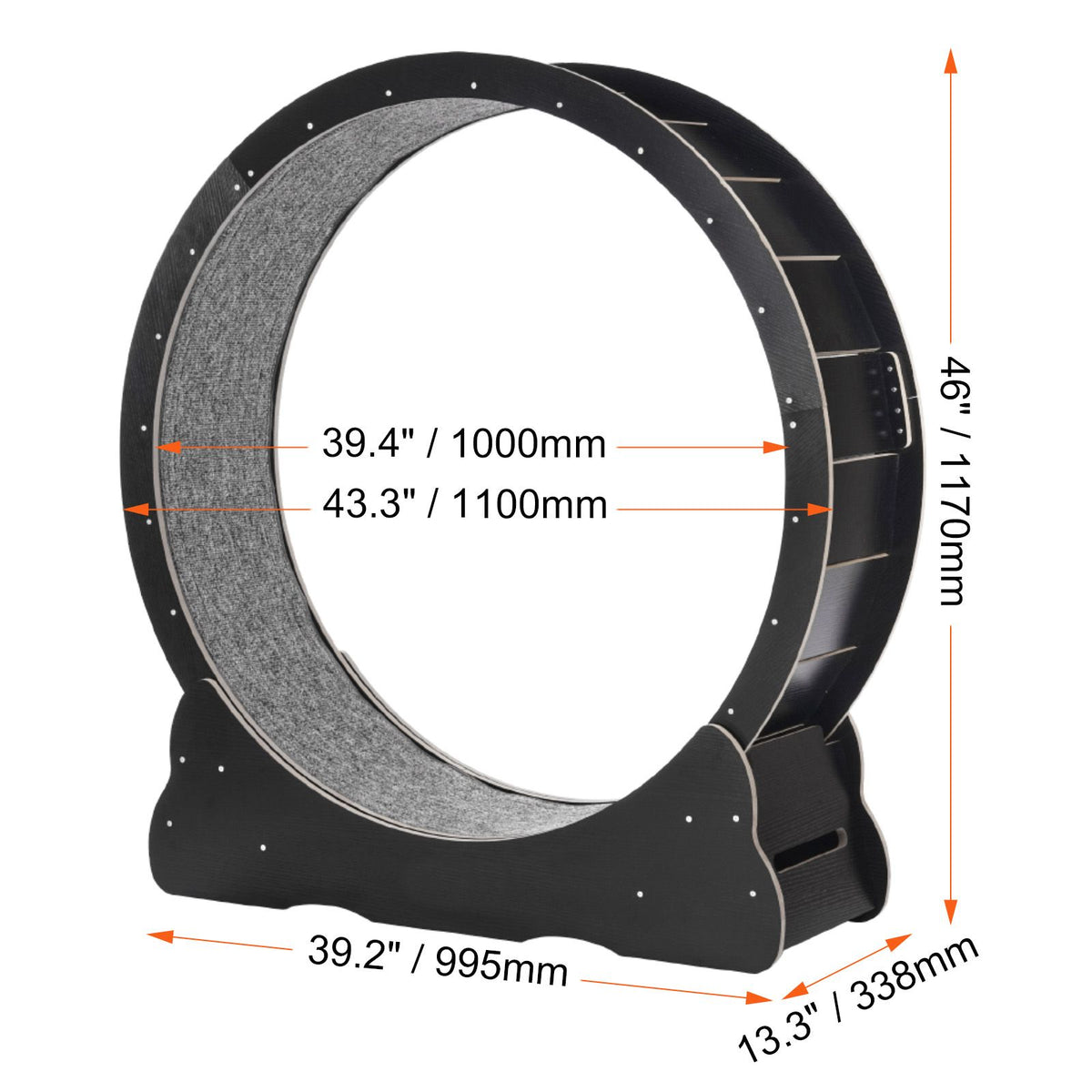 Wooden Cat Exercise Wheel, 43.3" Large Cat Treadmill Wheel for Indoor Cats, Cat Running Wheel with Detachable Carpet & Cat Teaser for Running/Walking/Training, Suitable for Most Cats