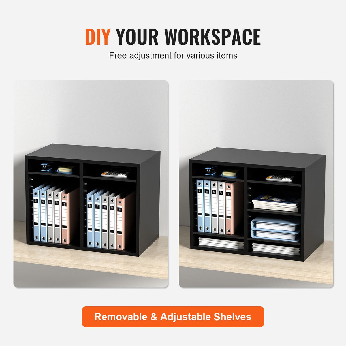 Wood Literature Organizer Adjustable File Sorter 12 Compartments Black