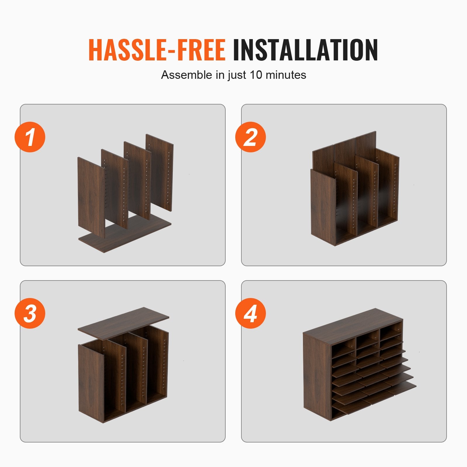 Wood Literature Organizer Adjustable File Sorter 24 Compartments Brown