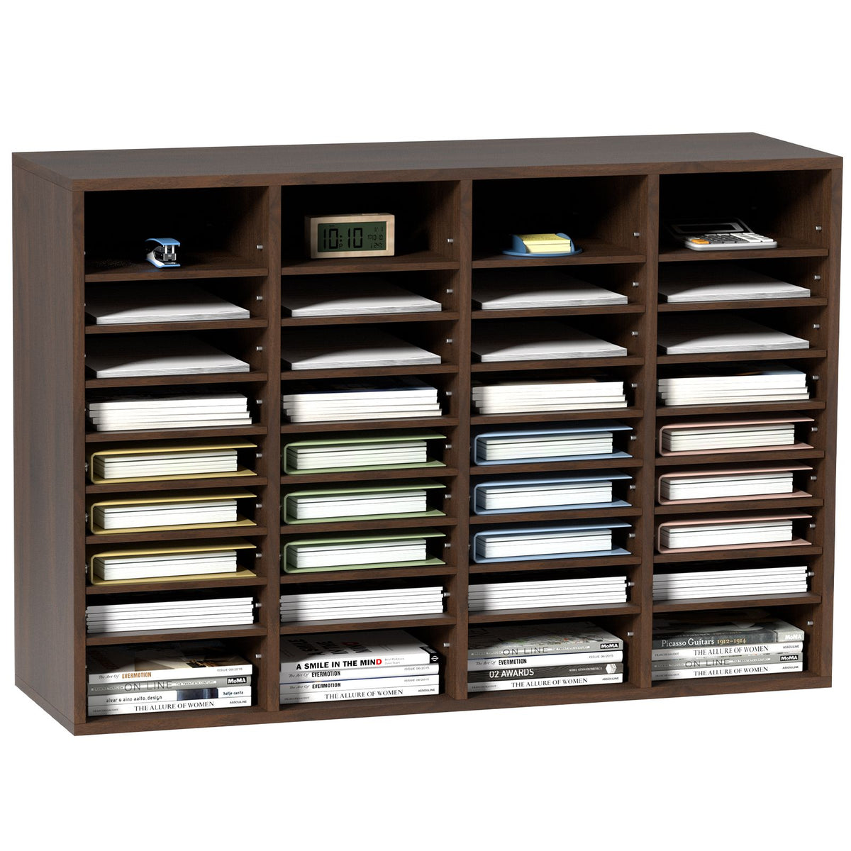 Literature Organizers, 36 Compartments Office Mailbox with Adjustable Shelves, Wood Literature Sorter 997x305x680 mm for Office, Home, Classroom, Mailrooms Organization, EPA Certified Brown