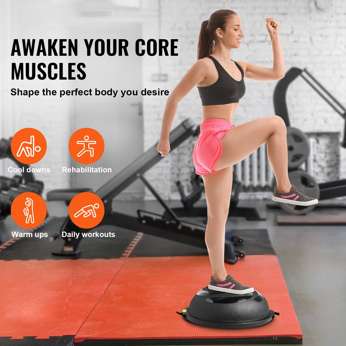 Half Exercise Ball Trainer, 26 inch Balance Ball Trainer, 1500lbs Capacity Stability Ball, Yoga Ball with Resistance Bands & Foot Pump, Strength Fitness Ball for Home Gym Full Body Workout Black