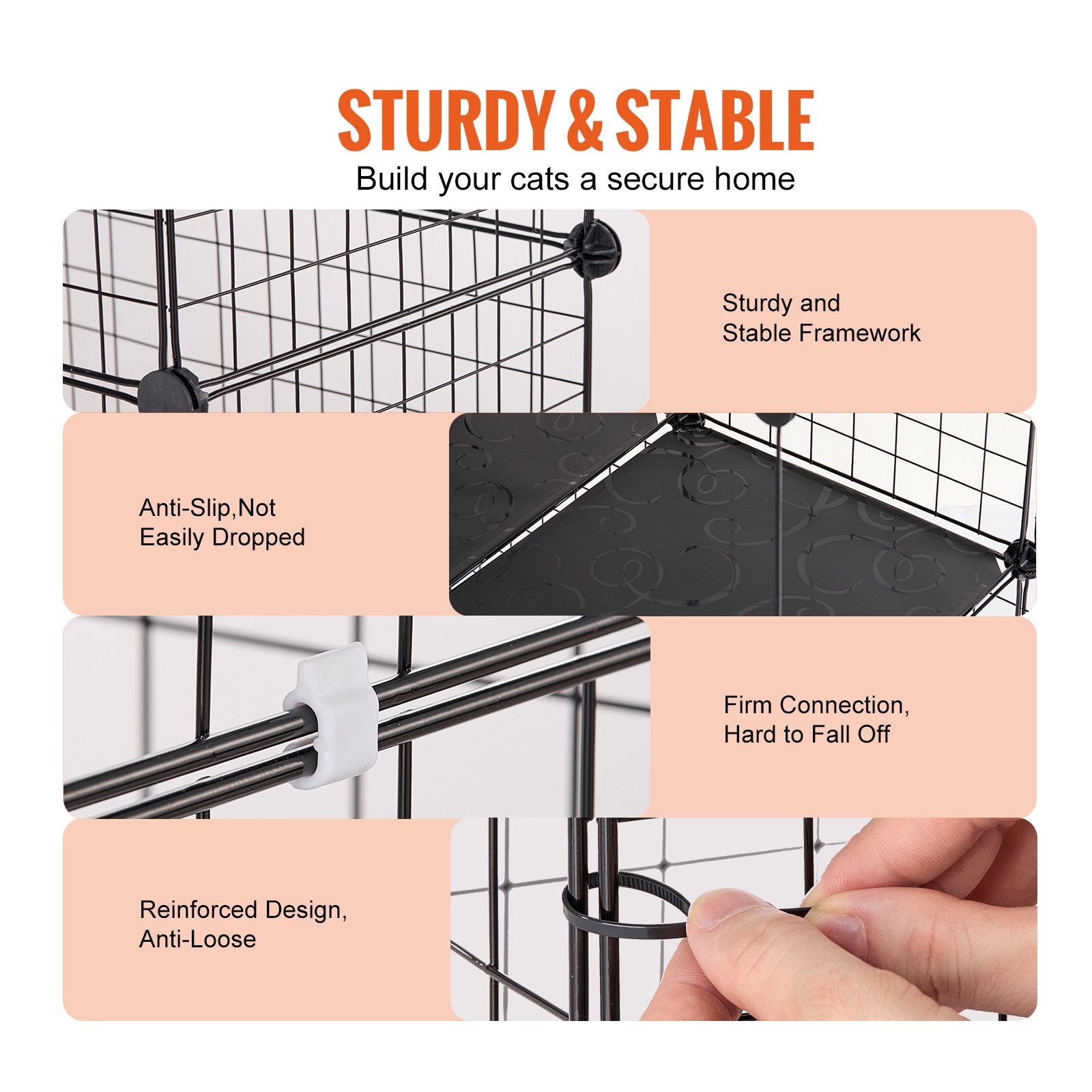 VEVOR Large 3-tier Cat Cage, 28 x 28 x 41", DIY Detachable Metal Wire Durable Cat Enclosure, with Large Hammock 2 Ramp Ladders, Fit for Cats Exercise Indoor ＆ Outdoor, Ease of Assembly, Black