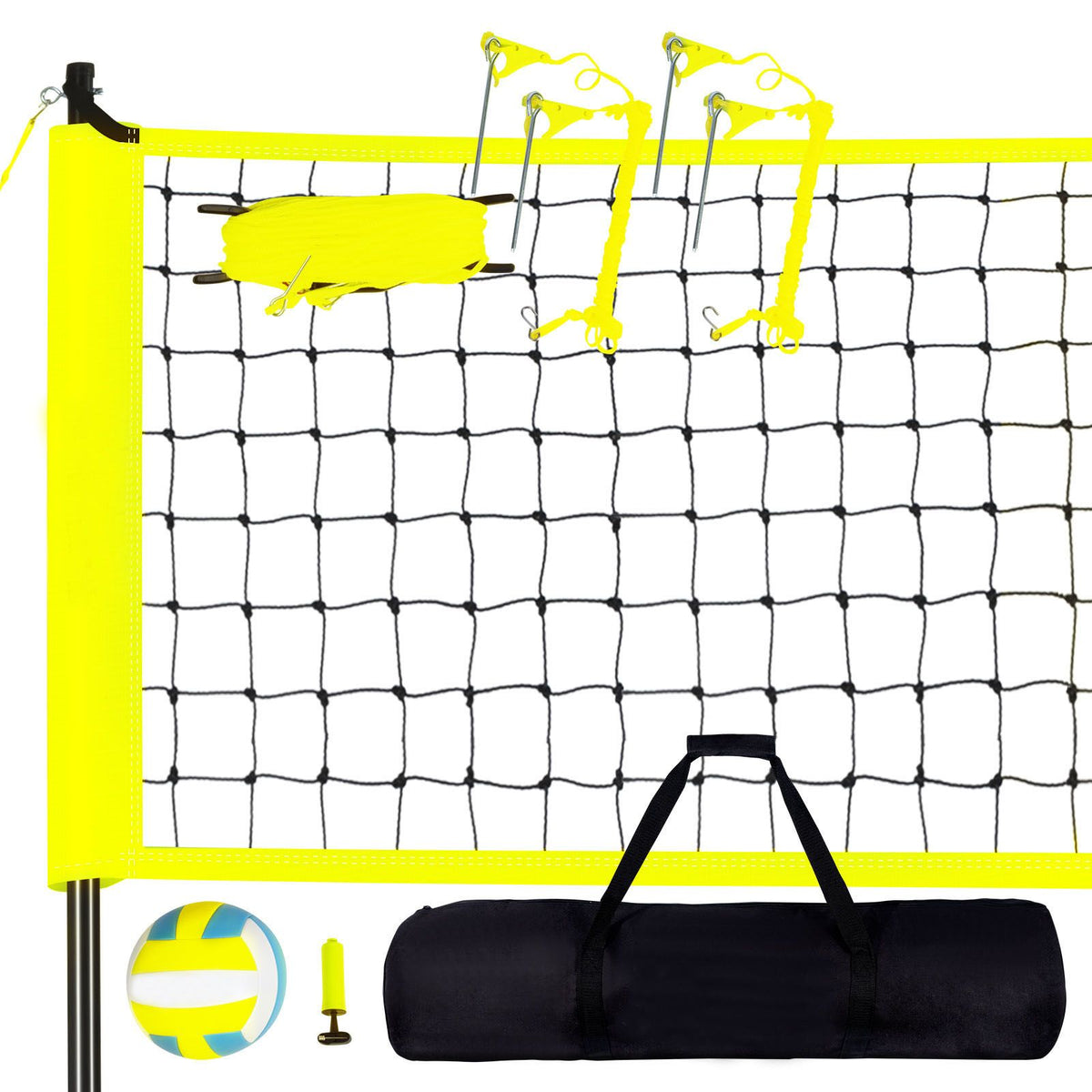 Outdoor Portable Volleyball Net System, Adjustable Height Steel Poles, Professional Volleyball Set with PVC Volleyball, Pump, Carrying Bag, Heavy Duty Volleyball Net for Backyard, Beach, Lawn