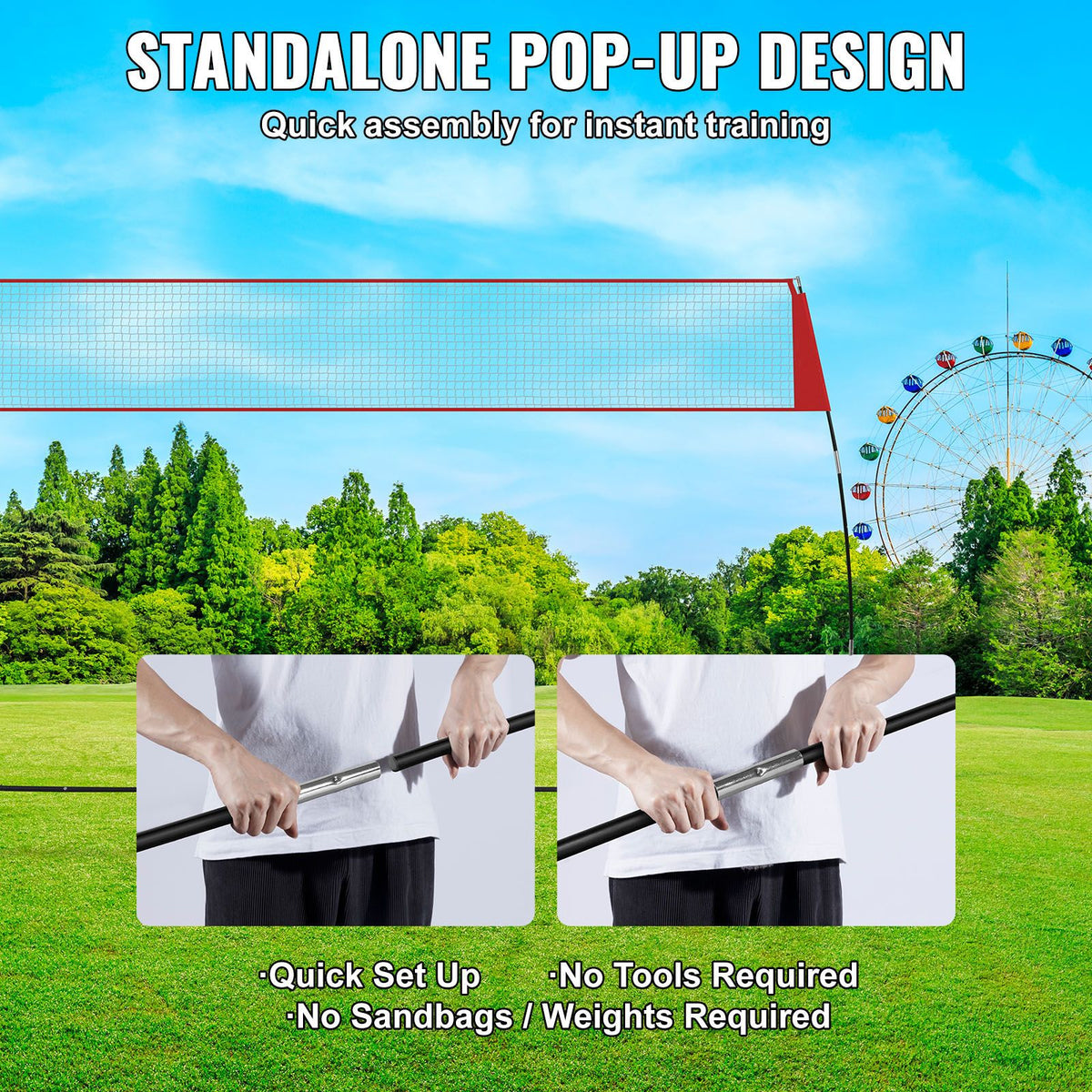 Freestanding Volleyball Training Net for Indoor or Outdoor Use, Adjustable Height Portable Net System with Carrying Bag, Professional Volleyball Practice Trainer for Hitting or Serving Drills