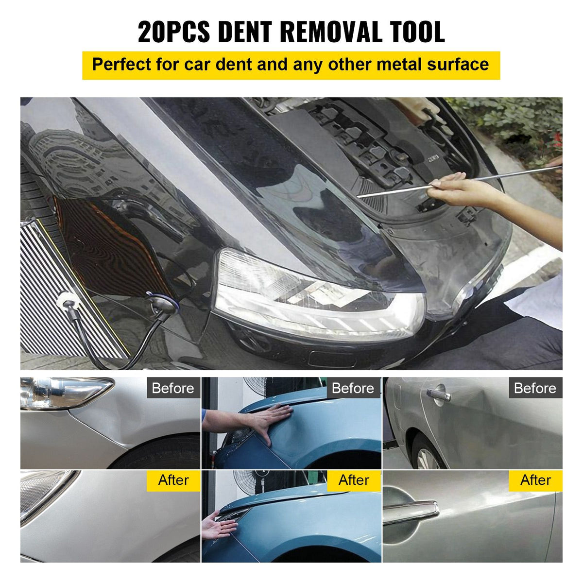 Rods Dent Puller Stainless Steel Paintless Repair Kits Hail Removal 20PCS
