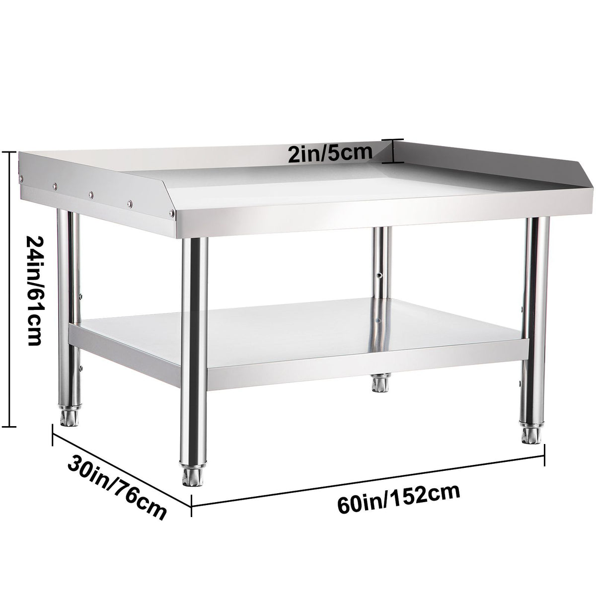Stainless Steel Equipment Grill Stand, 152x76x61 cm Stainless Table, Grill Stand Table with Adjustable Storage Undershelf, Equipment Stand Grill Table for Hotel, Home, Restaurant Kitchen