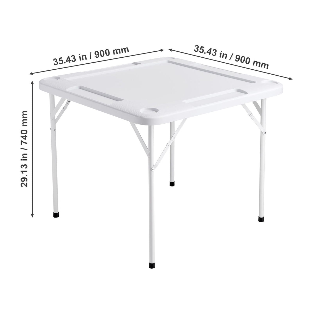 Mahjong Table, Square 4 Player Folding Card Table with 4 Cup Holders & 4 Chip Trays, Portable Domino Game Table with 1 Set of Dominoes for Mahjong Poker Puzzles, 90 x 90-inch, White