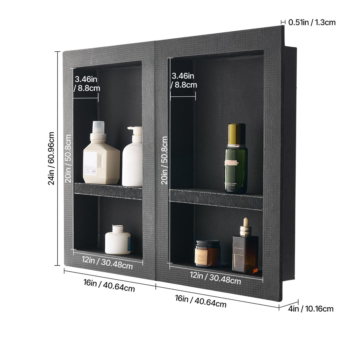 Shower Niche 40.6 x 61+40.6 x 61 cm Recessed Wall Organizer Bathroom