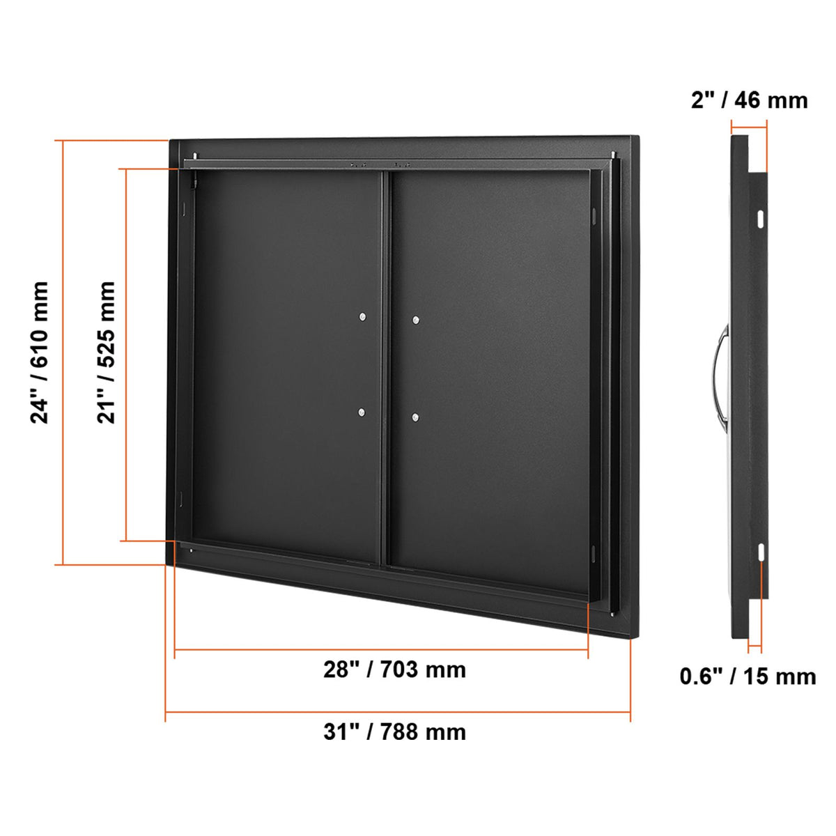 BBQ Access Door, 788x610 mm Double Outdoor Kitchen Door, Cold Plate Flush Mount Door, Wall Vertical Door with Handles, for BBQ Island, Grilling Station, Outside Cabinet