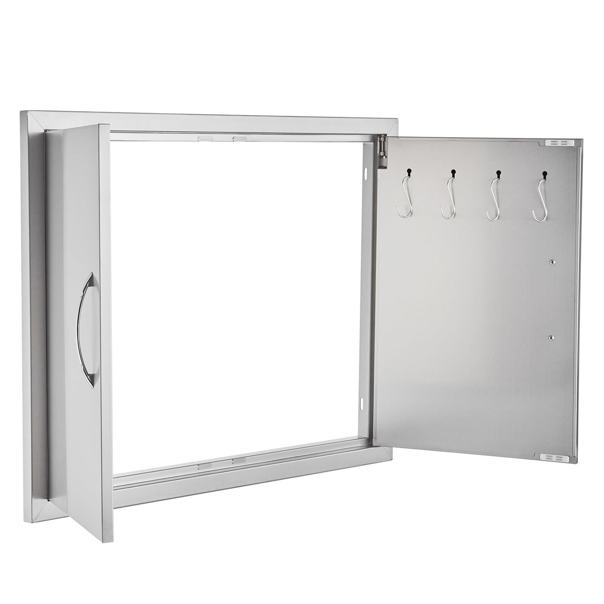 BBQ Access Door, 787x609 mm Double Outdoor Kitchen Door, Stainless Steel Flush Mount Door, Double Wall Vertical Door with Handles and Hooks, for BBQ Island, Grilling Station, Outside Cabinet