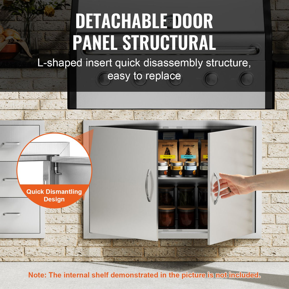 BBQ Access Door, 889x610 mm Double Outdoor Kitchen Door, Stainless Steel Flush Mount Door, Wall Vertical Door with Handles, for BBQ Island, Grilling Station, Outside Cabinet