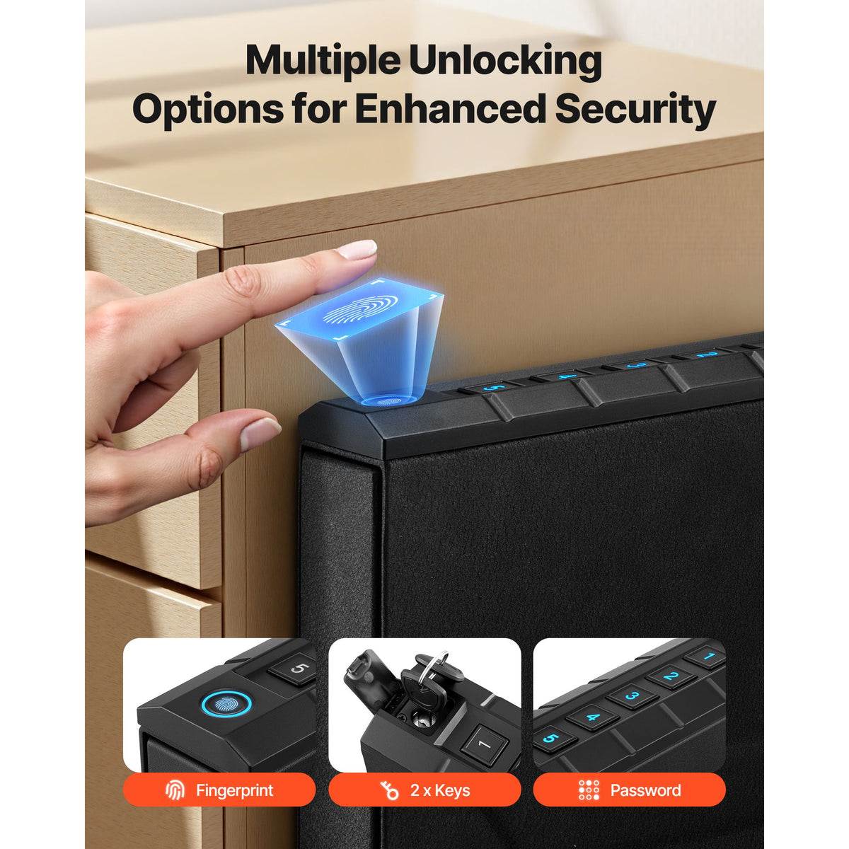 Gun Safe, Slider Handgun Gun Safe with Fingerprint/Password/Key, 3-Way Quick Access Firearm Case Box with Lighting for 1 Pistol & Magazine, Mounted Pistol Gun Box for Nightstand Bedside Desk Car
