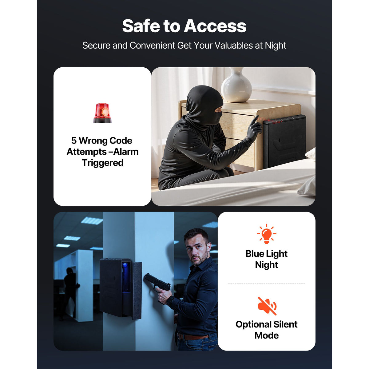 Gun Safe, Slider Handgun Gun Safe with Fingerprint/Password/Key, 3-Way Quick Access Firearm Case Box with Lighting for 1 Pistol & Magazine, Mounted Pistol Gun Box for Nightstand Bedside Desk Car