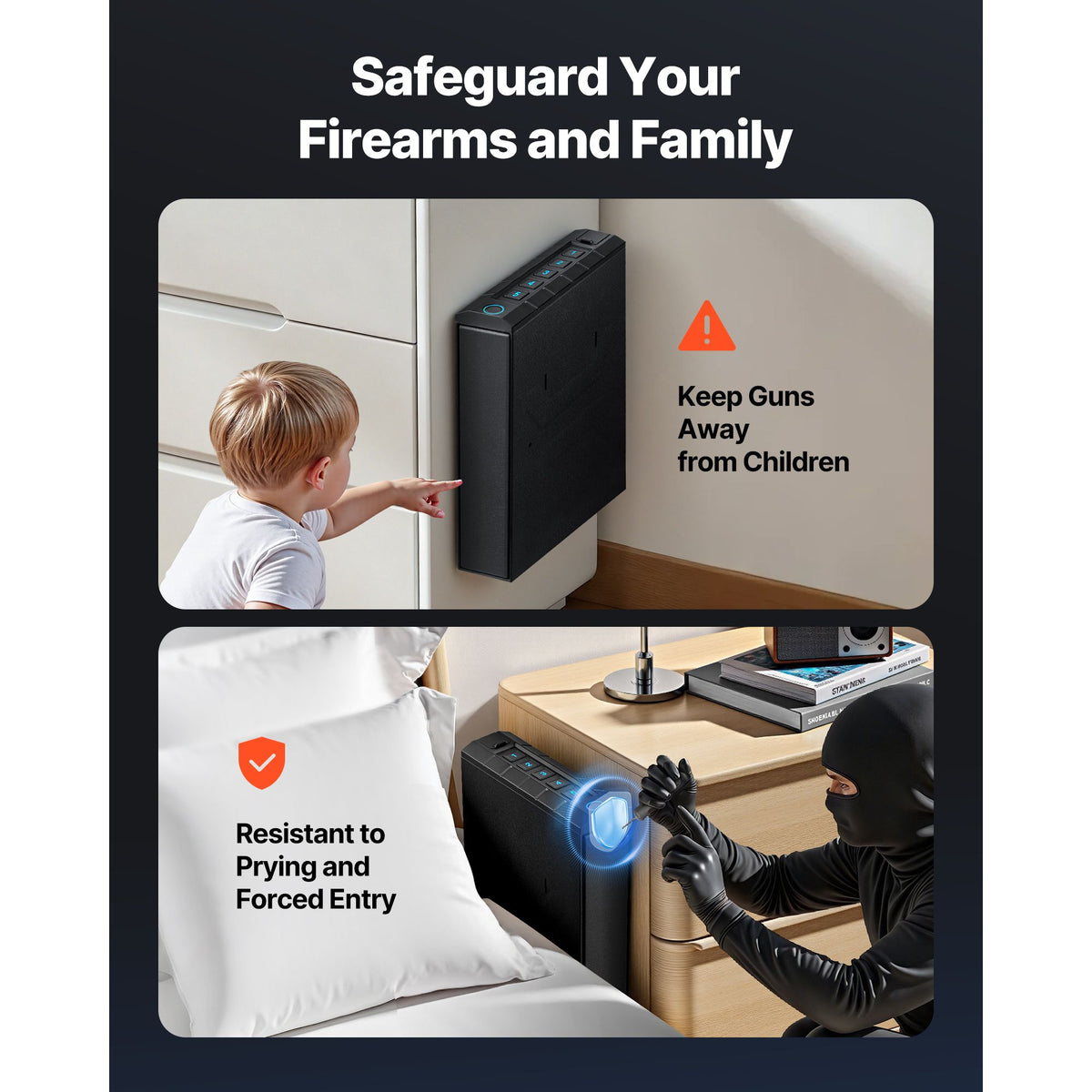 Gun Safe, Slider Handgun Gun Safe with Fingerprint/Password/Key, 3-Way Quick Access Firearm Case Box with Lighting for 1 Pistol & Magazine, Mounted Pistol Gun Box for Nightstand Bedside Desk Car