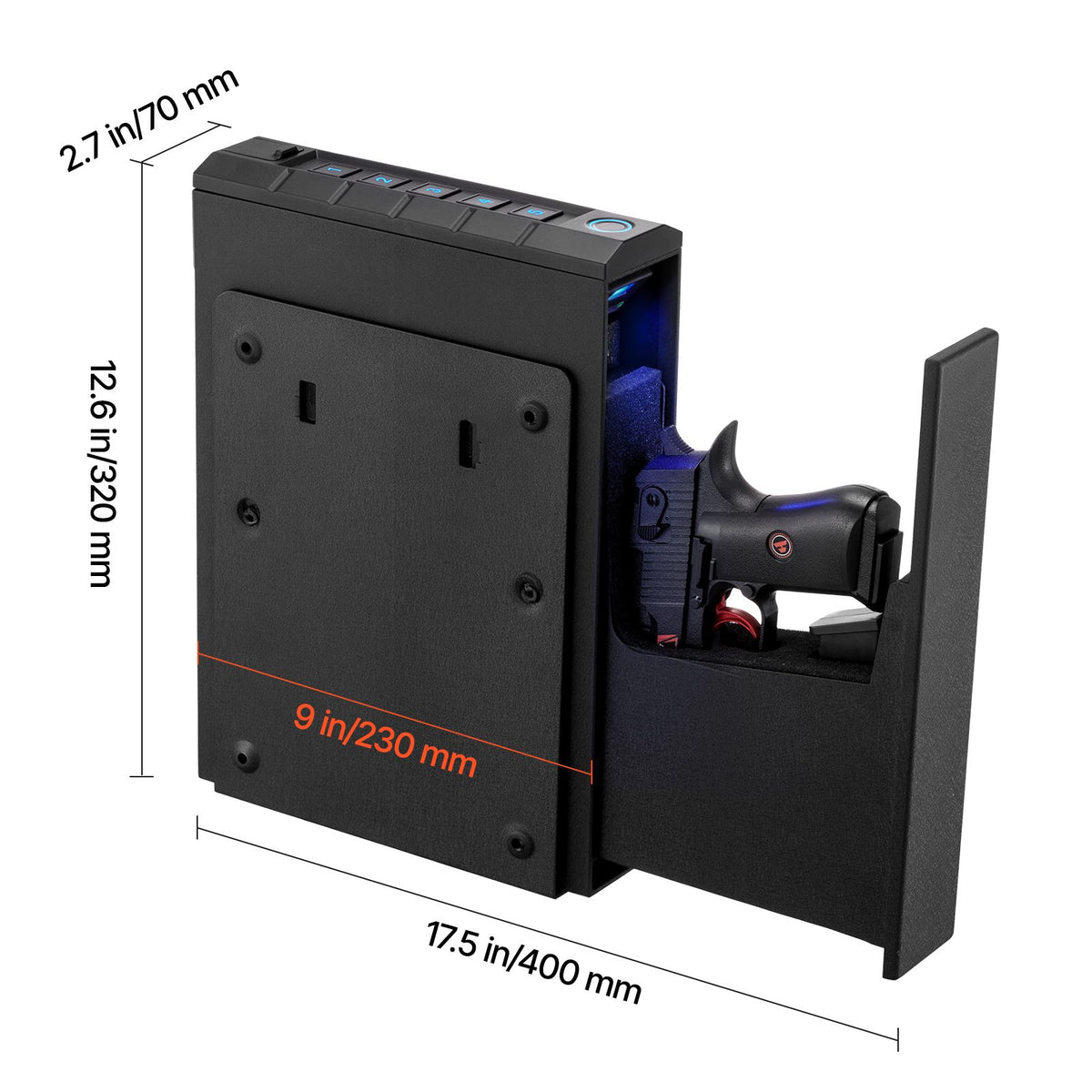 Gun Safe, Slider Handgun Gun Safe with Fingerprint/Password/Key, 3-Way Quick Access Firearm Case Box with Lighting for 1 Pistol & Magazine, Mounted Pistol Gun Box for Nightstand Bedside Desk Car