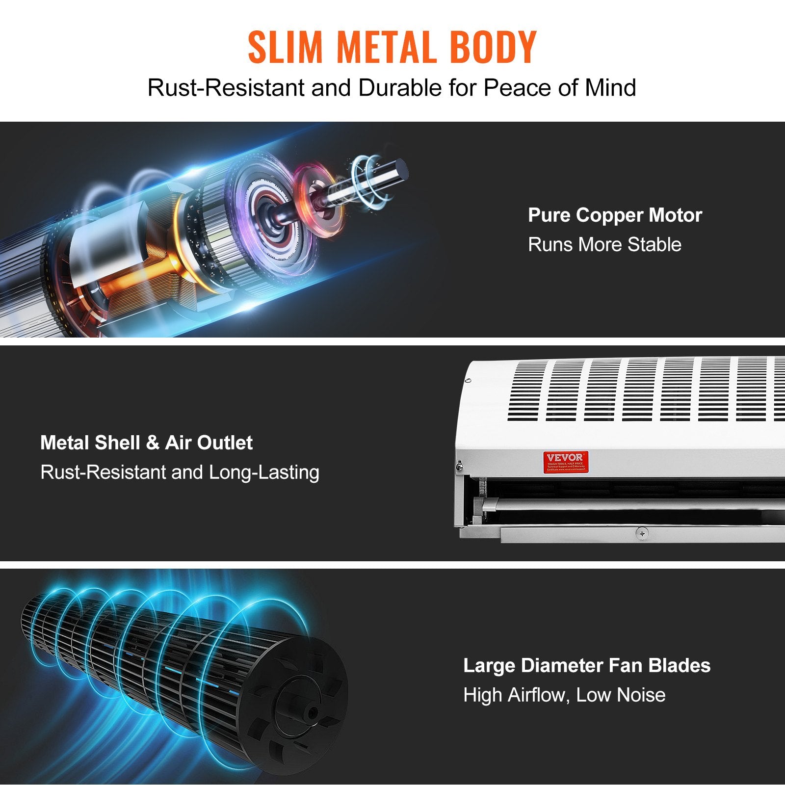 VEVOR 1.1m Commercial Indoor Air Curtain Super Power 2 Speeds 2292m_/h, UL Certified Wall Mounted Air Curtains for Doors, Indoor Over Door Fan with Heavy Duty Limit Switch, Easy-Install Unheated