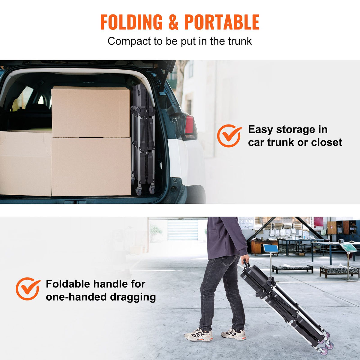 Foldable Utility Service Cart, 3 Shelf 165LBS Heavy Duty Plastic Rolling Cart with Lockable Wheels, Ergonomic Handle, Portable Garage Tool Cart for Warehouse/Office/Home(25.62"x15.43"x32.76")