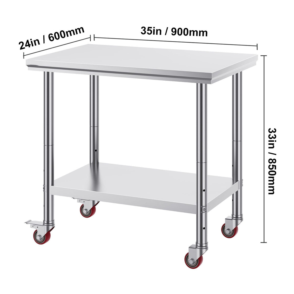 Stainless Steel Work Table 36x24 Inch with 4 Wheels Commercial Food Prep Worktable with Casters Heavy Duty Work Table for Commercial Kitchen Restaurant