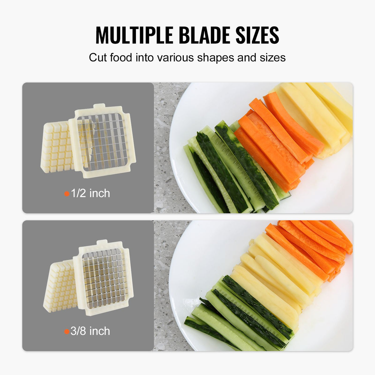 Electric French Fry Cutter, Potato Slicer with 1/2-Inch and 3/8-Inch Stainless Steel Blades, Potato Cutter Chopper w/ Anti-slip Feet, Great for Potato, French Fries, Cucumber, Vegetables, Carrot