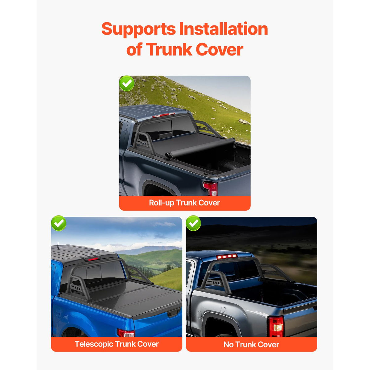 Truck Bed Roll Bar Universal Chase Rack for Mid-Size Pickup Carbon Steel