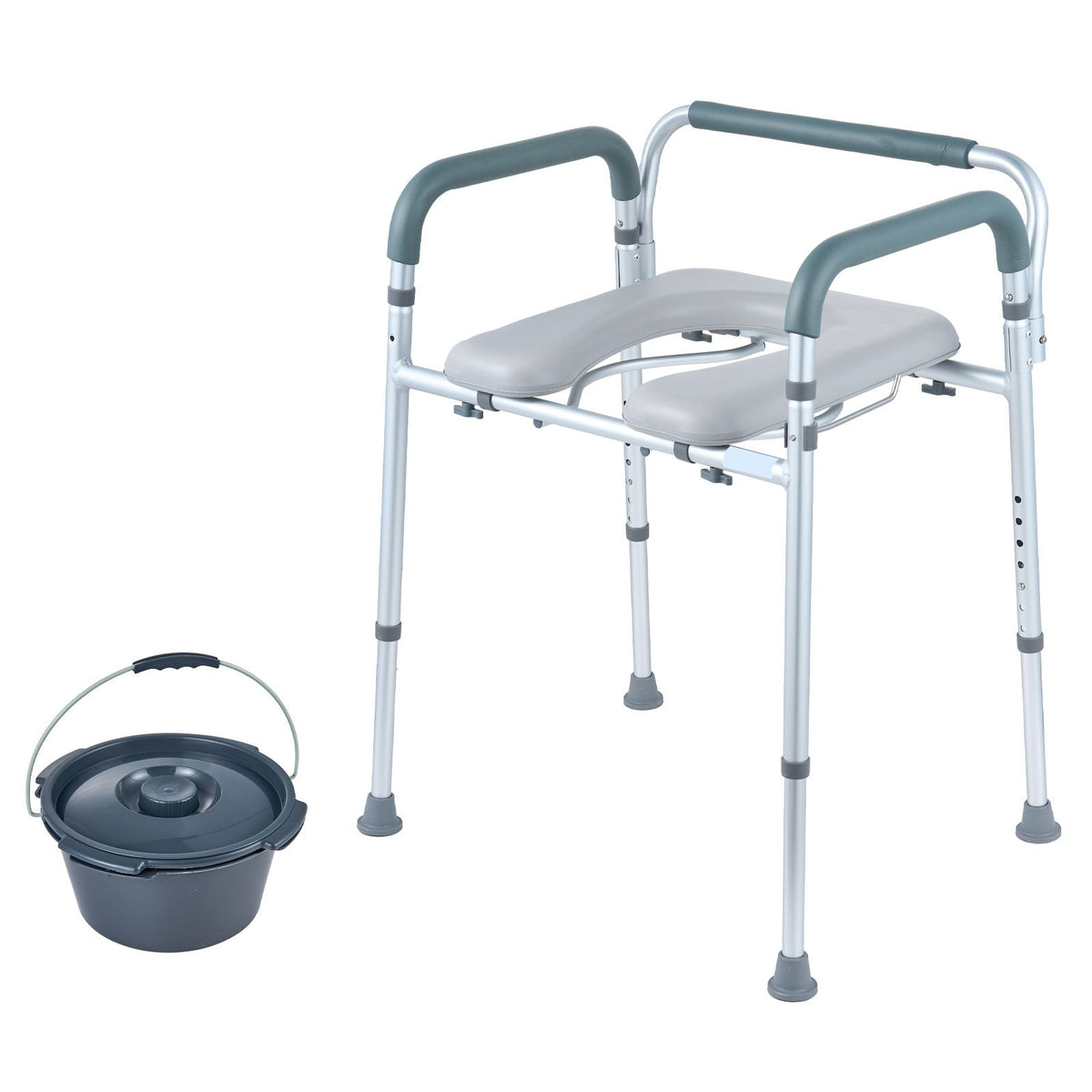 Commode Chair, Bedside Commode with Padded Seat and Arms, 7-Level Adjustable Height, 5.8L Removable Bucket, Easy to Assemble, 350 LBS Capacity, Raised Toilet Seat for Adults Seniors