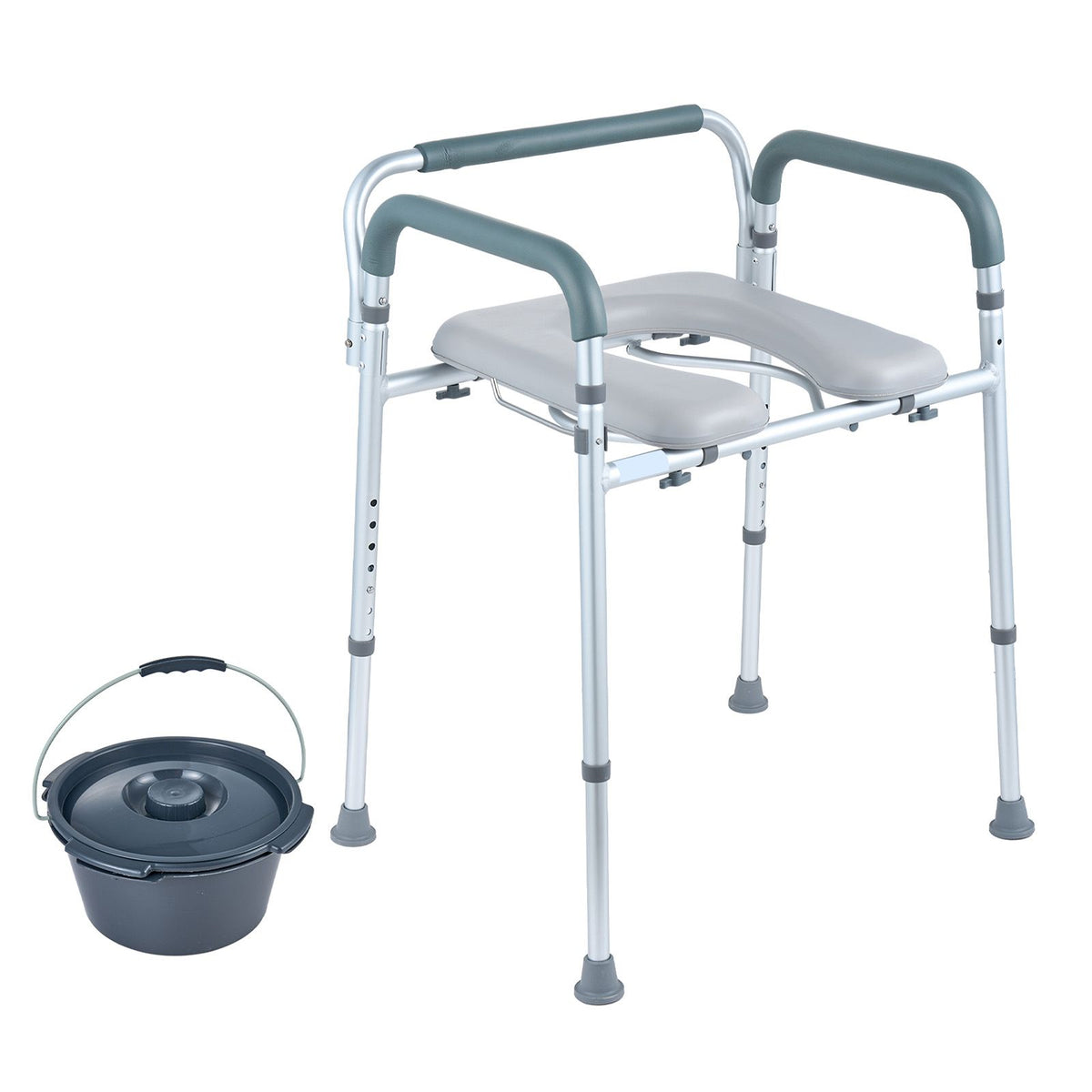 Commode Chair, Bedside Commode with Padded Seat and Arms, 7-Level Adjustable Height, 5.8L Removable Bucket, Easy to Assemble, 350 LBS Capacity, Raised Toilet Seat for Adults Seniors
