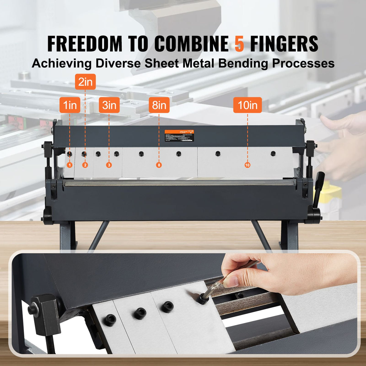 Box and Pan Brake, 610 ± 10 mm, 0-130 Degrees Sheet Metal Bending Brake, Portable Metal Bender with 20 Gauge Low Carbon Steel 14 Gauge Aluminum Capacity, 5 Adjustable Fingers for Metal Bending