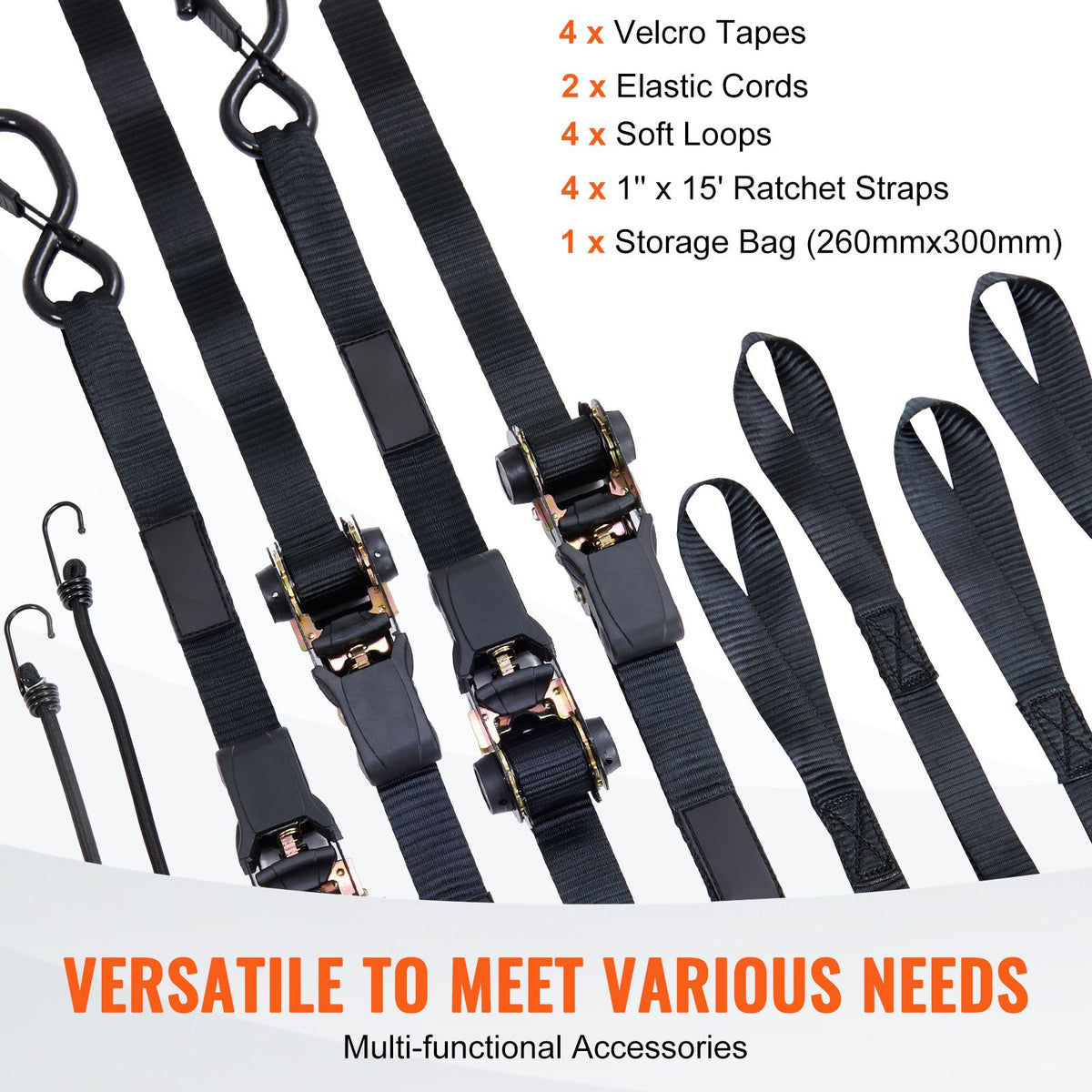 4 Pack Ratchet Tie Down Straps 2200 lbs 1"x15' Heavy Duty for Cargo