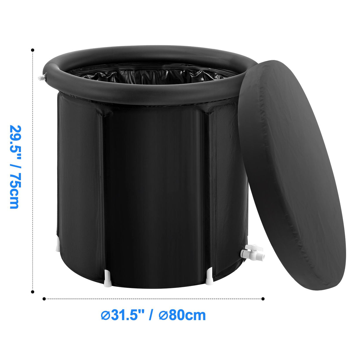 Ice Bath Tub, 80 cm Long Cold Water Therapy Plunge Tub for Athletes, Portable Outdoor Ice Barrel Plunge Pool for Recovery, 341L Inflatable Folding Bathtub with Cover, Home Ice Pod for Adult