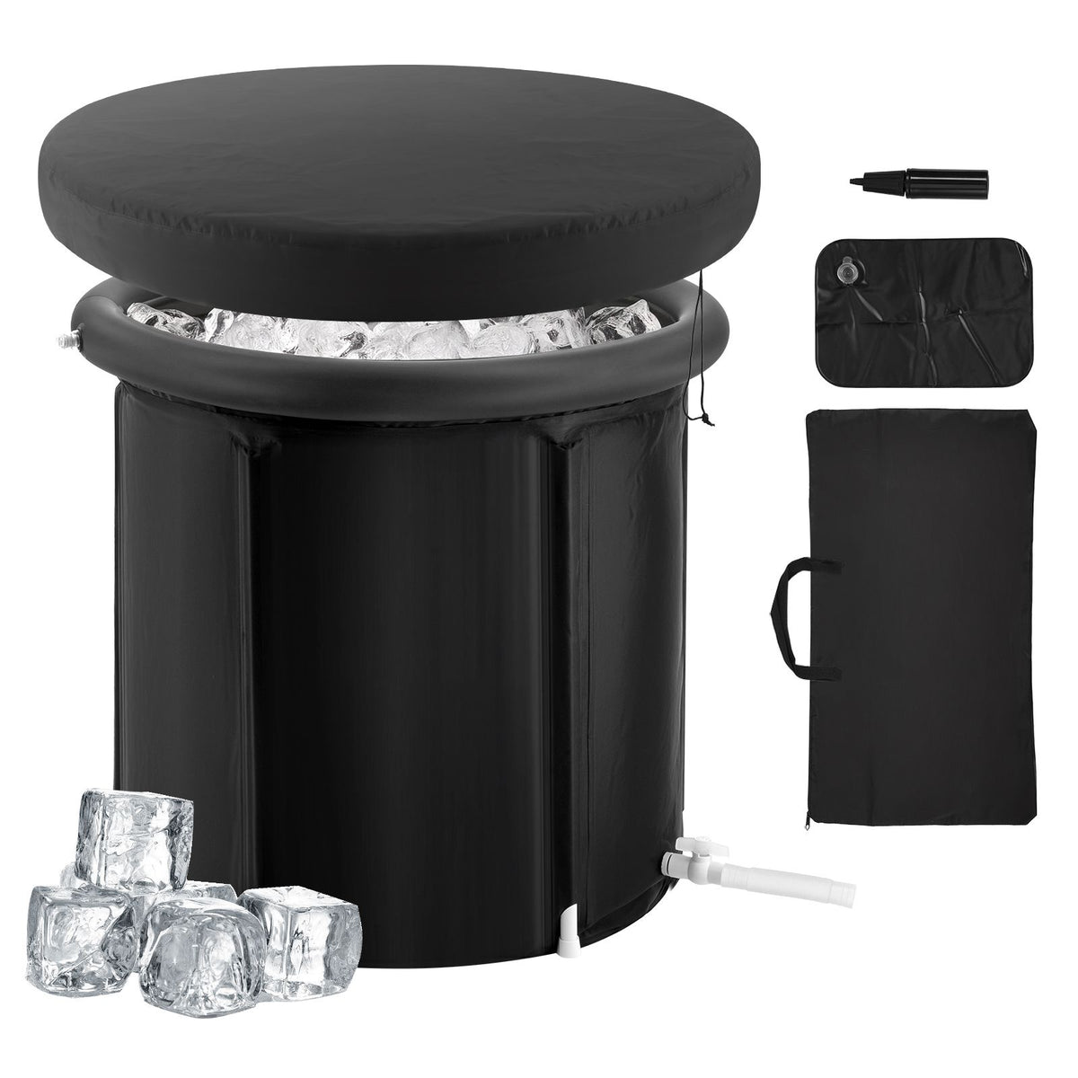 Ice Bath Tub, 80 cm Long Cold Water Therapy Plunge Tub for Athletes, Portable Outdoor Ice Barrel Plunge Pool for Recovery, 341L Inflatable Folding Bathtub with Cover, Home Ice Pod for Adult