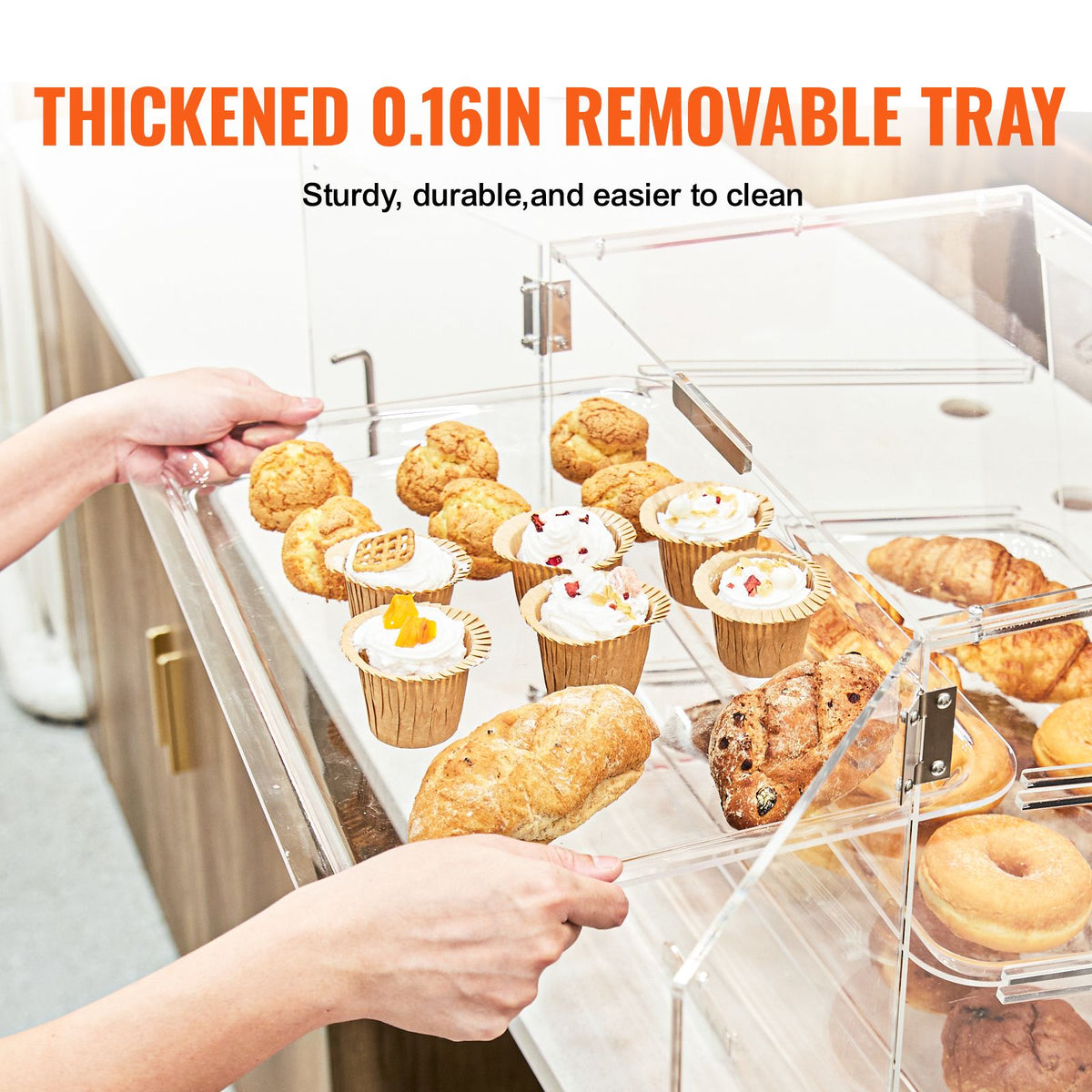 Pastry Display Case, 2-Tier Commercial Countertop Bakery Display Case, Acrylic Display Box with Rear Door Access & Removable Shelves, Keep Fresh for Donut Bagels Cake Cookie