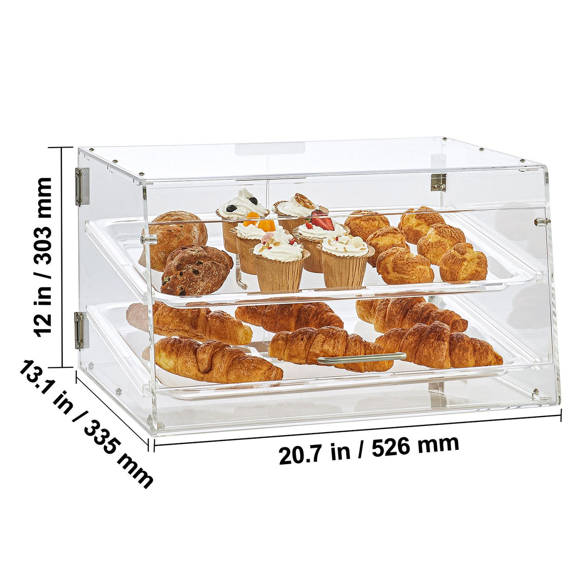 Pastry Display Case, 2-Tier Commercial Countertop Bakery Display Case, Acrylic Display Box with Rear Door Access & Removable Shelves, Keep Fresh for Donut Bagels Cake Cookie