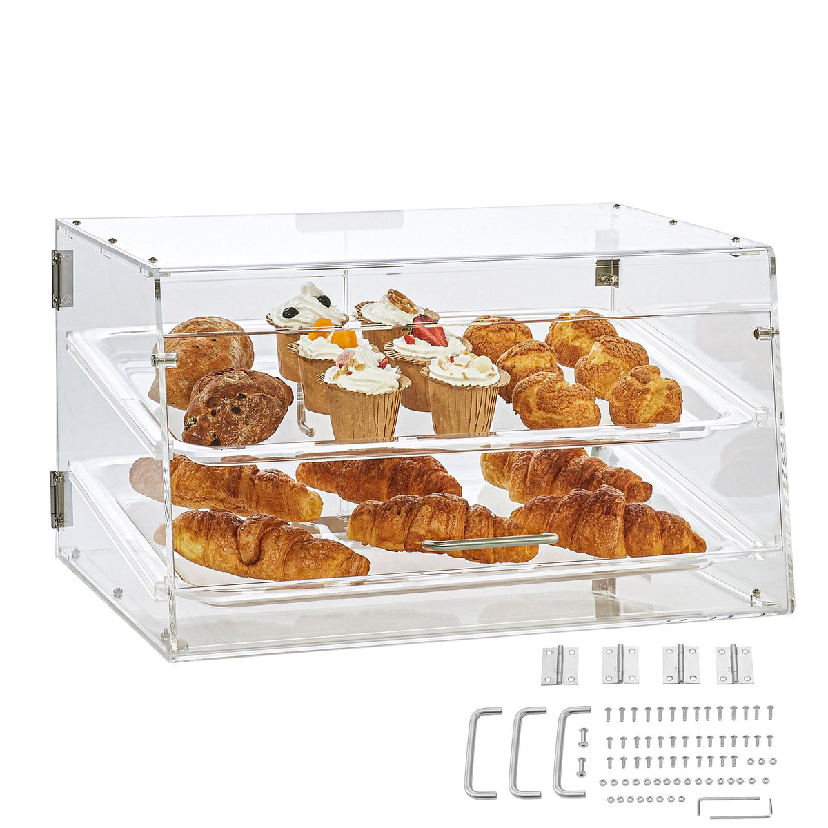 Pastry Display Case, 2-Tier Commercial Countertop Bakery Display Case, Acrylic Display Box with Rear Door Access & Removable Shelves, Keep Fresh for Donut Bagels Cake Cookie