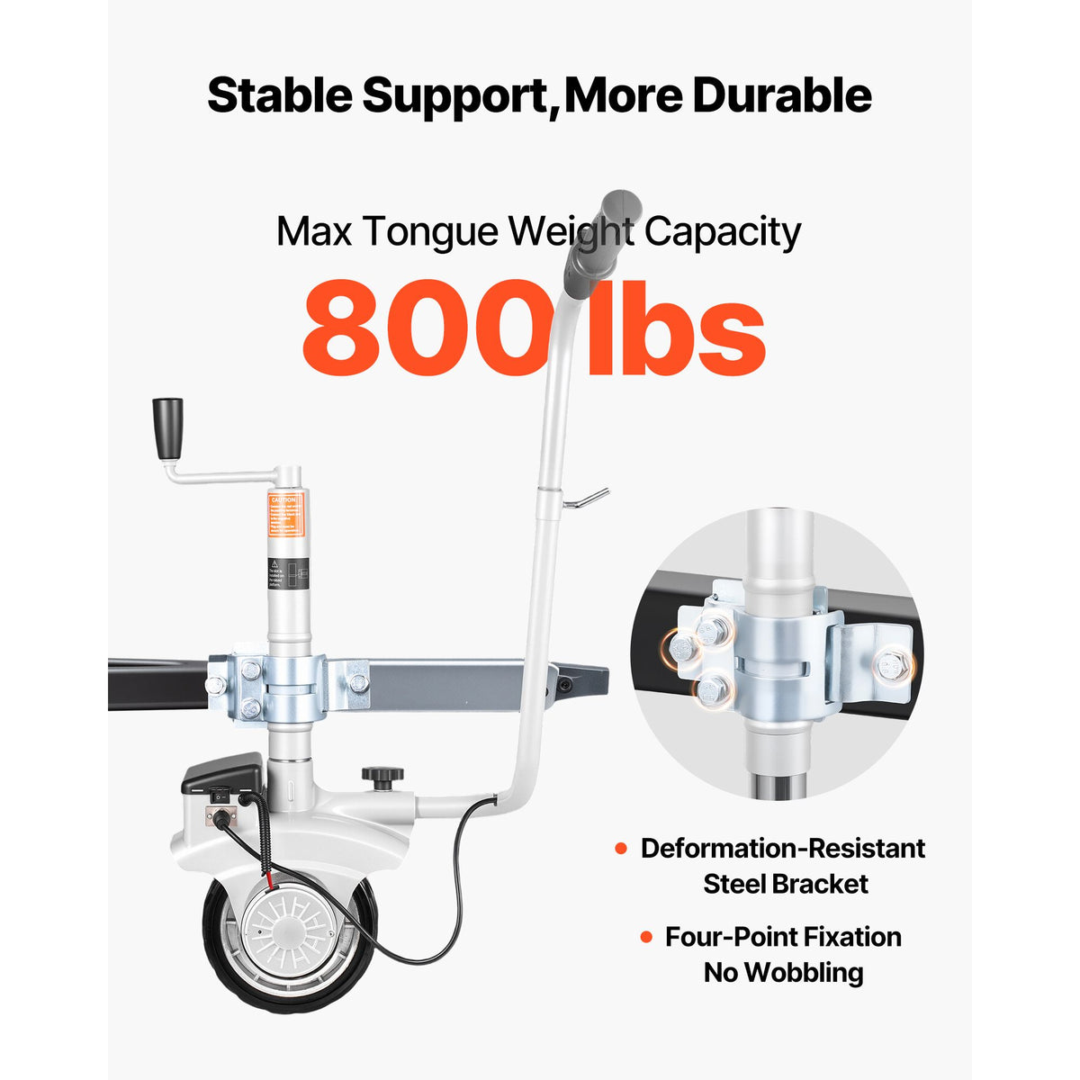 Electric Trailer Dolly, 2.5 T Towing Capacity, 380W 12V Motorized Jockey Wheel with 7 m/min Moving Speed, 31-63 cm Adjustable Clamp Height & 20.3 cm Rubber Tire, For Moving Caravan Boat