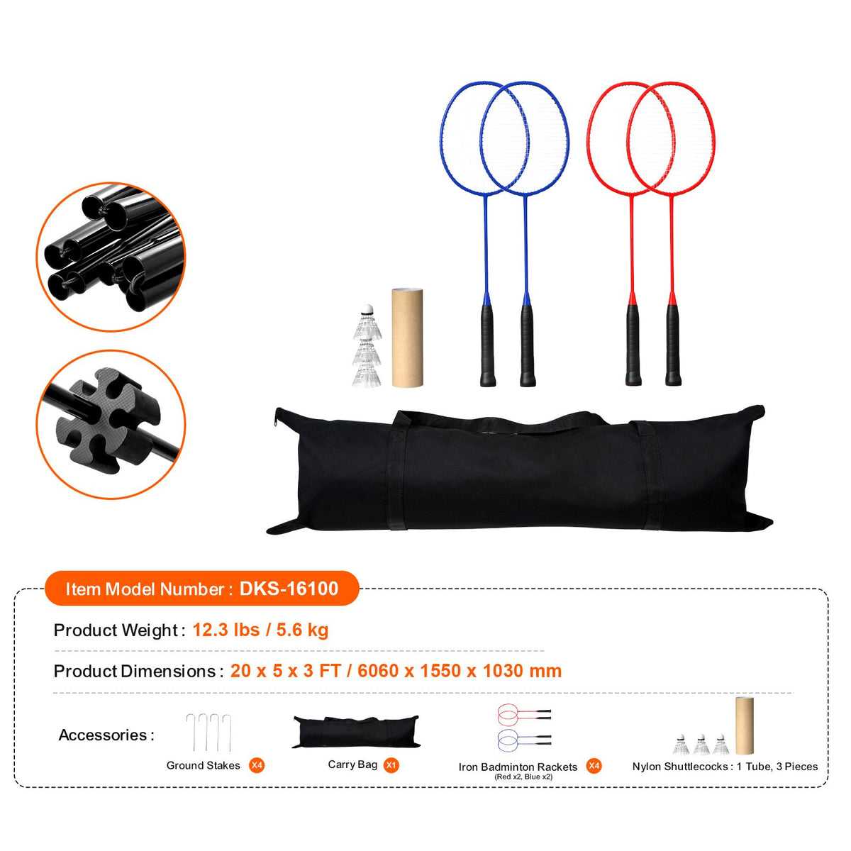 20ft Badminton Net Set Outdoor Portable Volleyball Pickleball Tennis Net