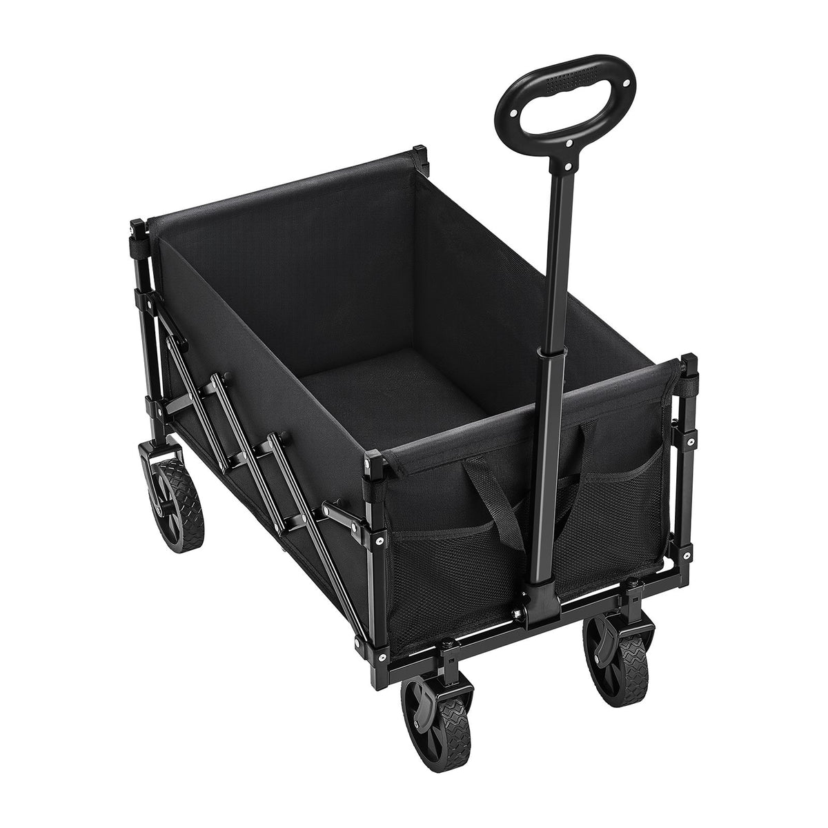 Collapsible Wagon Carts, 120L & 225LBS Folding Wagons with All-Terrain Wheels, Heavy Duty Outdoor Utility Cart with Adjustable Handle, Portable Camping Cart for Beach Grocery Garden Black