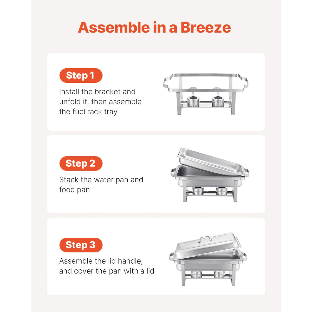 8 Qt 4 Pack Rectangle Chafing Dish Buffet Set Fullsize Pan Stainless Steel