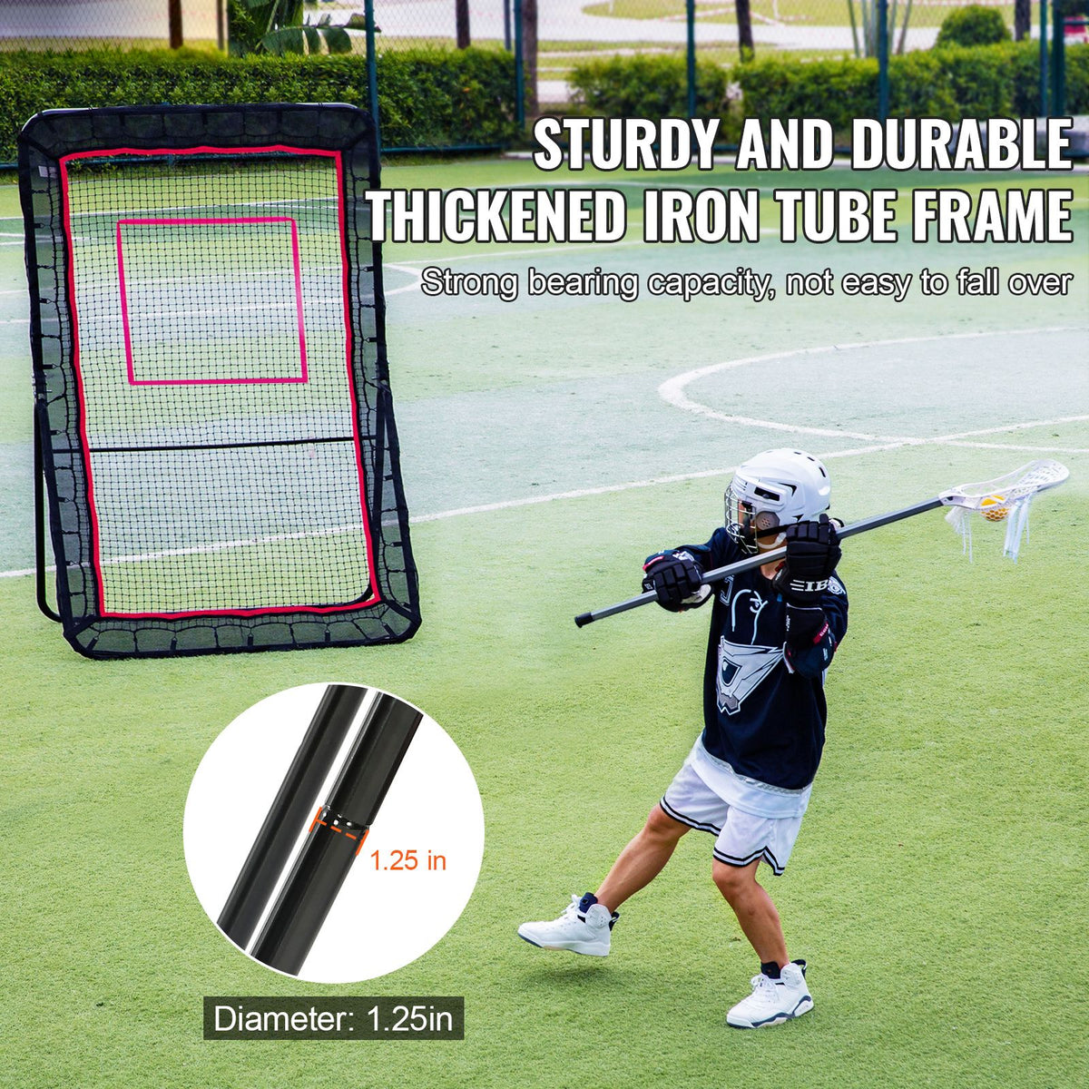 Lacrosse Rebounder for Backyard, 5x7 Ft Volleyball Bounce Back Net, Pitchback Throwback Baseball Softball Return Training Screen, Adjustable Angle Shooting Practice Training Wall with Target