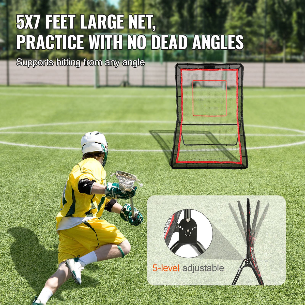 Lacrosse Rebounder for Backyard, 5x7 Ft Volleyball Bounce Back Net, Pitchback Throwback Baseball Softball Return Training Screen, Adjustable Angle Shooting Practice Training Wall with Target