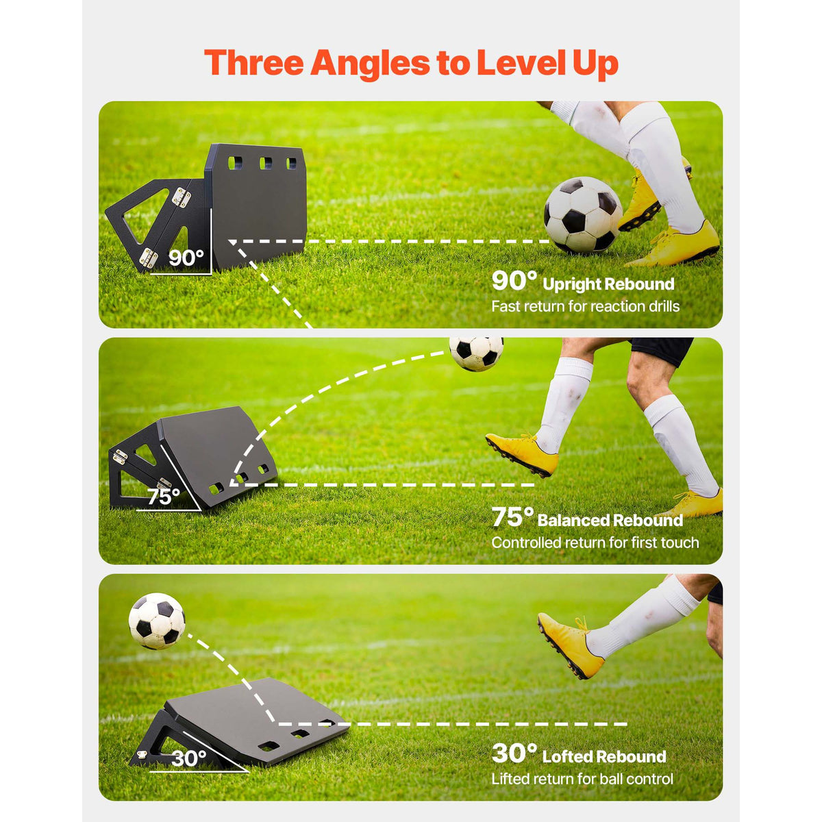 Soccer Rebounder Board, 1000 x 300 mm Portable Soccer Rebound Wall, HDPE Sports Kick Back Trainer, 3 Adjustable Angles, Easy Setup Ball Practice Training Equipment for Passing & Reaction Skills