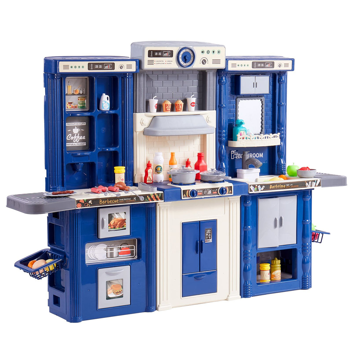 Kitchen Playset Kids Pretend Cooking Play Toy 74 Piece Accessories Blue