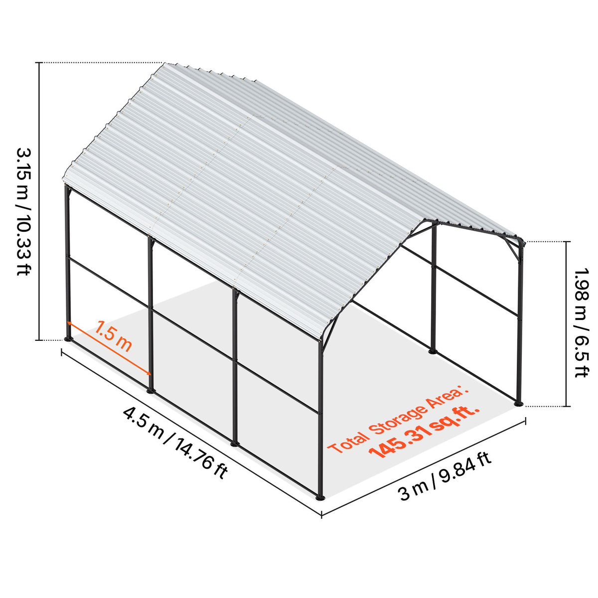 Heavy Duty Metal Carport, 10' x 15' Outdoor Carport with Galvanized Steel Frame & Roof, Car Tent Garage Shade with Removable Sidewalls, Multi-Use Car Shelter for Pickup, Boat, Car & Tractors