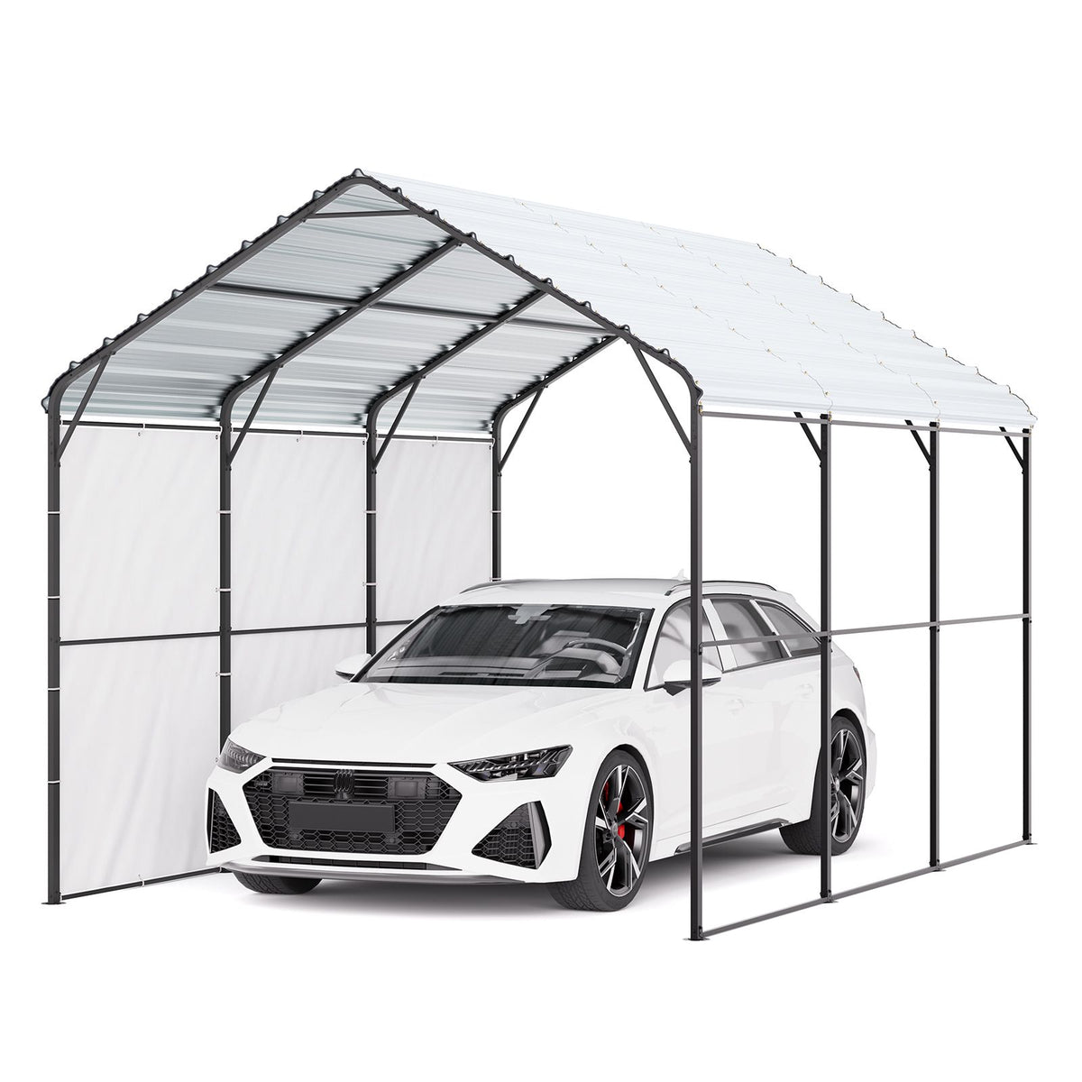 Heavy Duty Metal Carport, 10' x 15' Outdoor Carport with Galvanized Steel Frame & Roof, Car Tent Garage Shade with Removable Sidewalls, Multi-Use Car Shelter for Pickup, Boat, Car & Tractors
