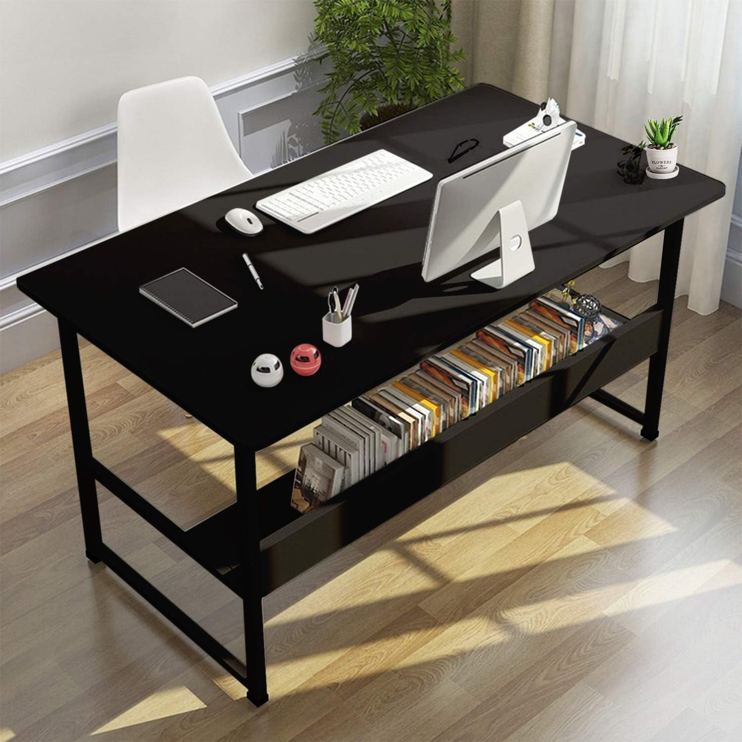 Computer Desk Table Study Table With Shelf - White